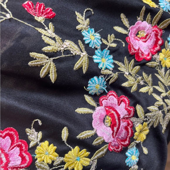 Floral Sarong Embroidered Black Triangle Maxi Shawl Coverup with Fringe Hem - Picture 12 of 12